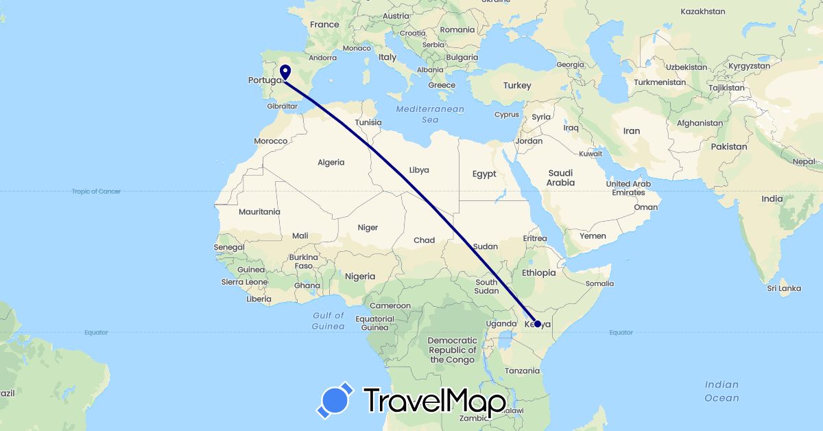 TravelMap itinerary: driving in Spain, Kenya (Africa, Europe)